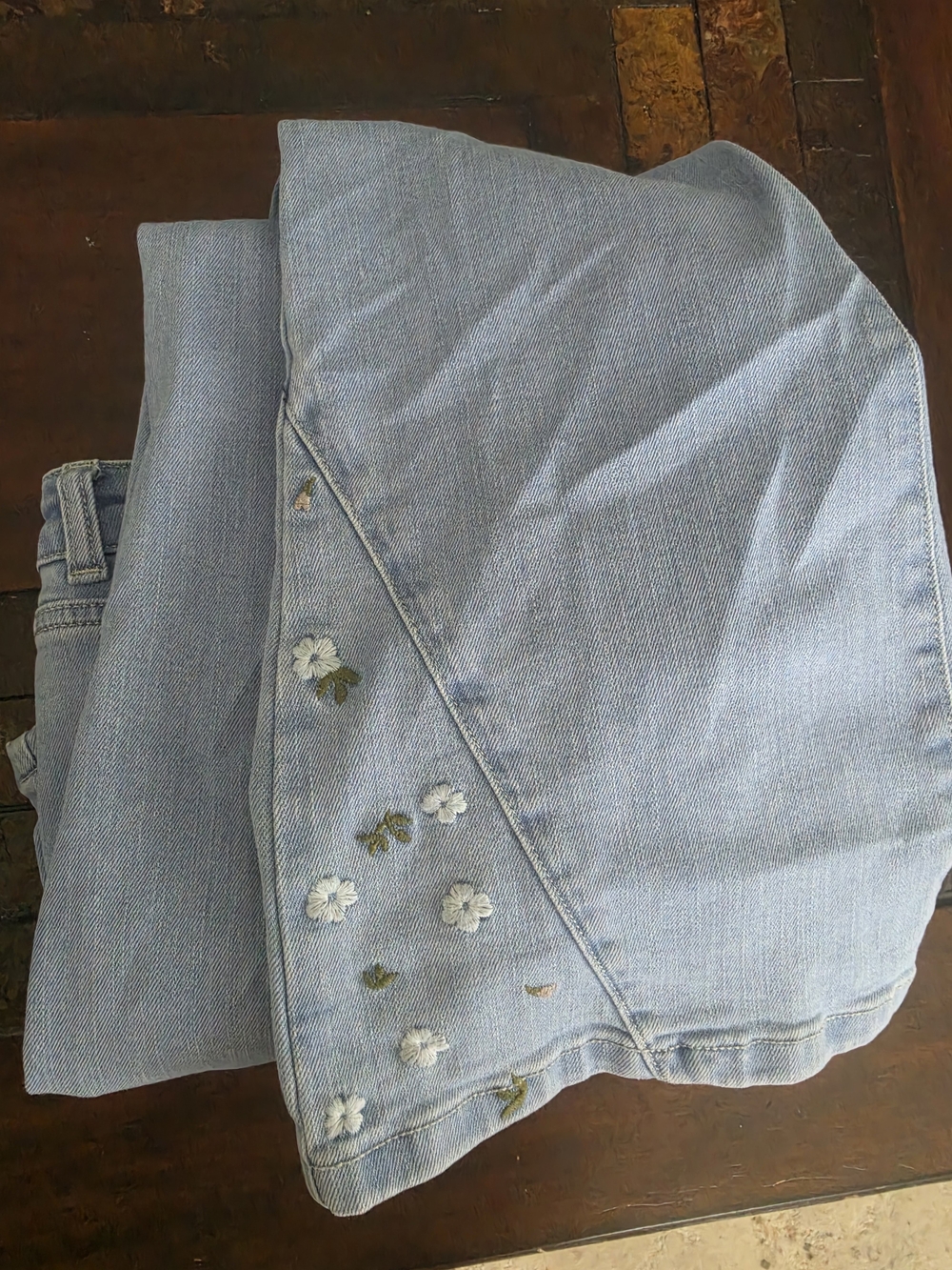 Light Blue Embroidered Floral Kids' Jeans